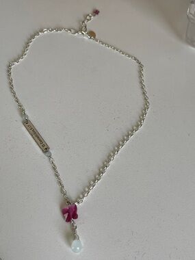 Sterling Silver Pink Butterfly Pendant Necklace -